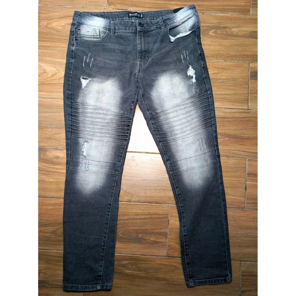 Southpole Men's 38x32 Black Moto Biker Jeans Skinny Distressed Faded Y2K Jean
